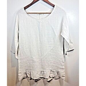 Lungo Larno Linen Shirt Ruffle Hem Cream Women's Size Small